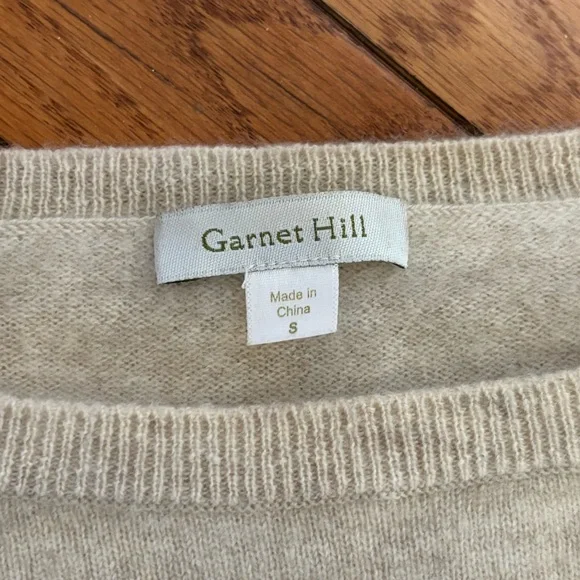 SOLD 100% Cashmere Oatmeal Sweater Top with Lace Bottom Trim - Picture 6 of 8